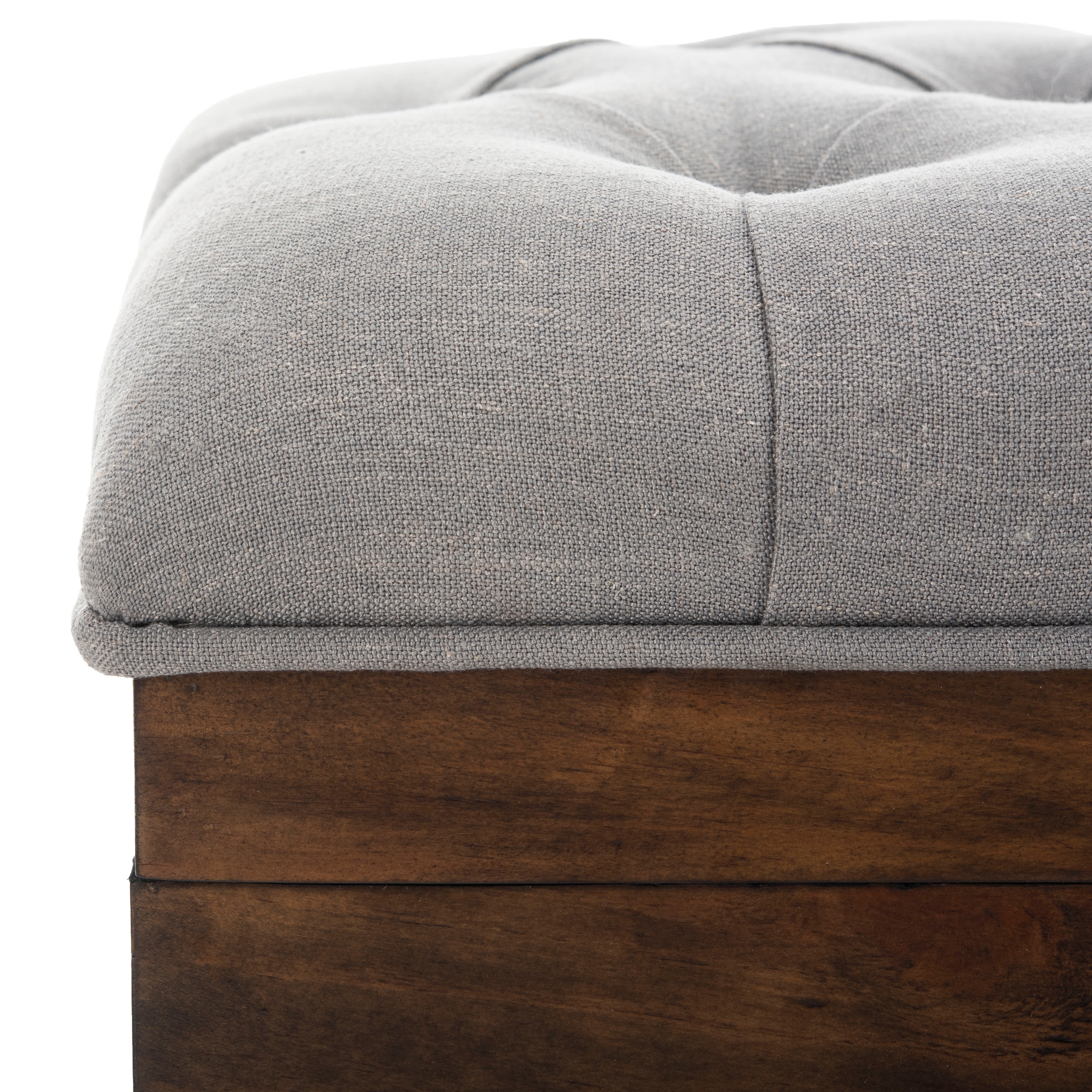 SAFAVIEH Liam Tufted Cocktail Ottoman Grey Dark Oak On Sale Bed Bath Beyond 23591503