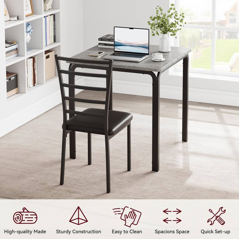 3-Piece Modern Dining Set for 2, Square Table and Chairs for Apartment Kitchen or Indoor Small Dining Area