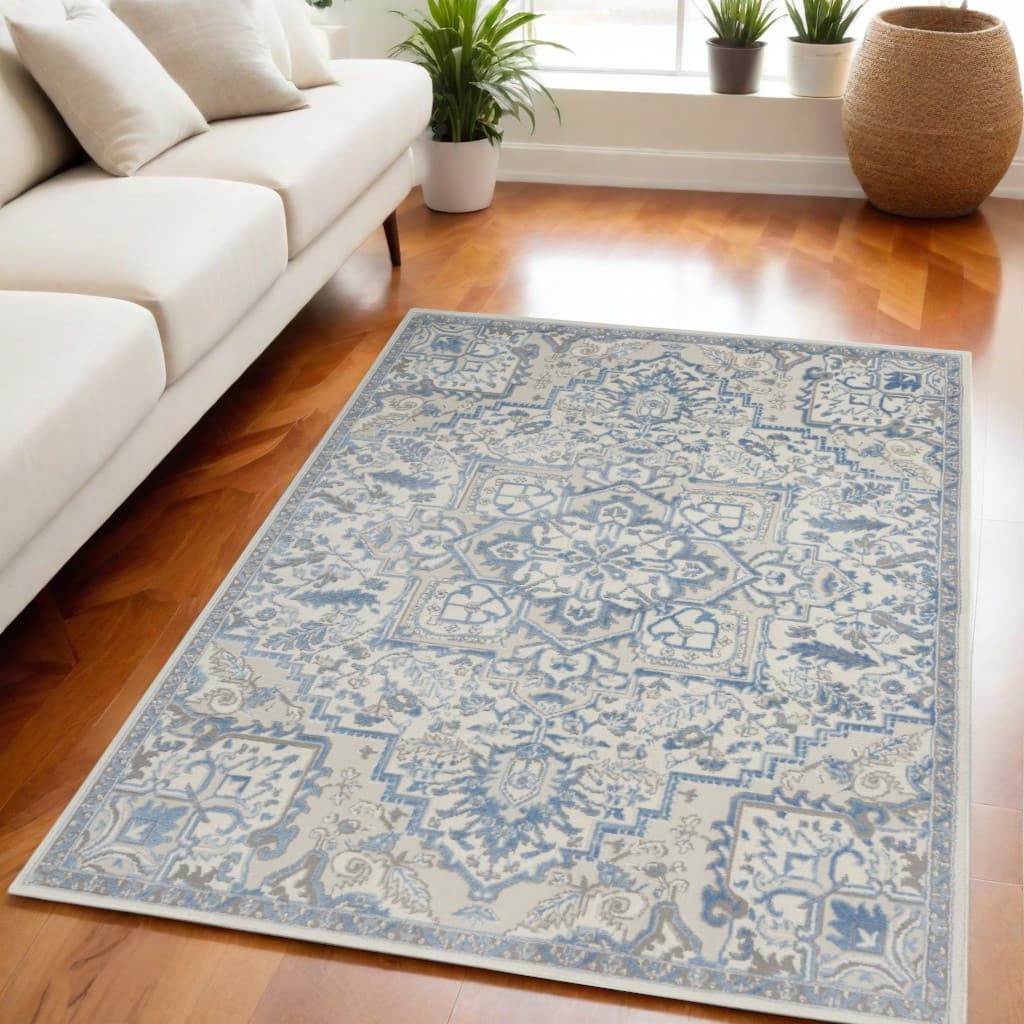 Jive Power Loomed Floral Non Skid Low Pile Area Rug By HomeRoots - 87' X '63' X '0.25