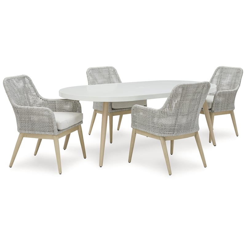 Signature Design by Ashley Seton Creek Brown/Gray 5-Piece Outdoor Dining Package - 80" W x 42" D x 28.88" H