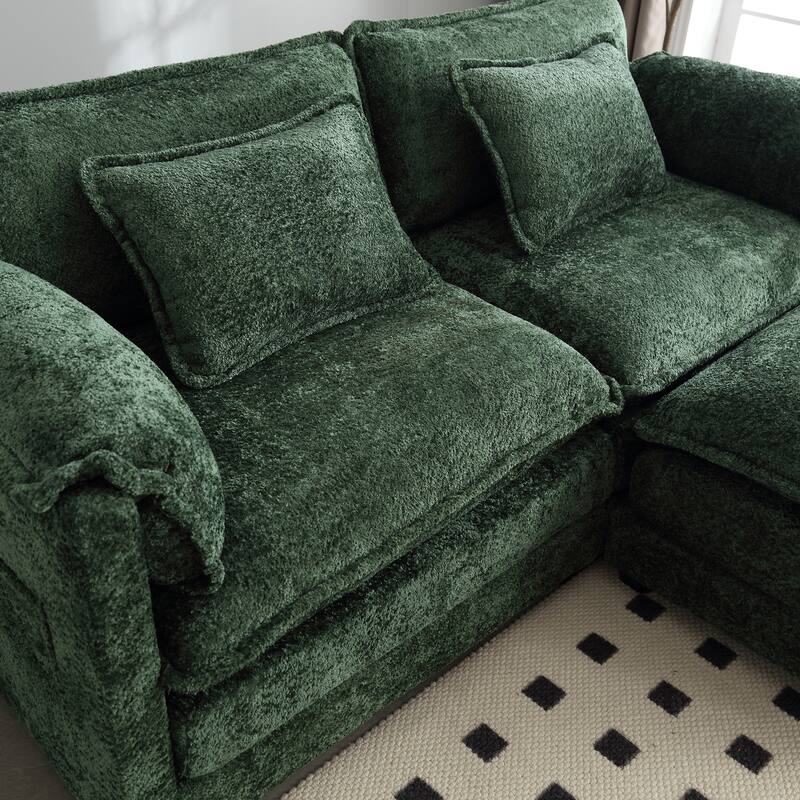Chenille Fabric Double Sofa with High-Density Sponge Filling, Removable Armrests, and Side Storage Bags