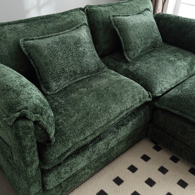 L-shape Sectional with Chaise, Loveseat Recliner Sofa with Side Pocket