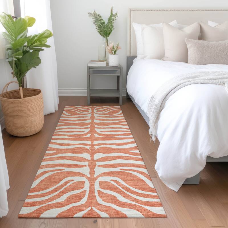 Machine Washable Indoor/ Outdoor Modern Animal Print Chantille Rug - Coral - 2'3" x 7'6"