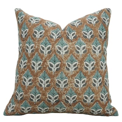 Fabdivine Vintage Floral Block Print Sustainable Pillow Cover for Cozy Couch or Room Décor Heavy Thick Linen Brown, Mayur
