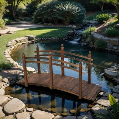 Outsunny 7.5' Fir Wood Garden Bridge Arc Walkway with Side Railings