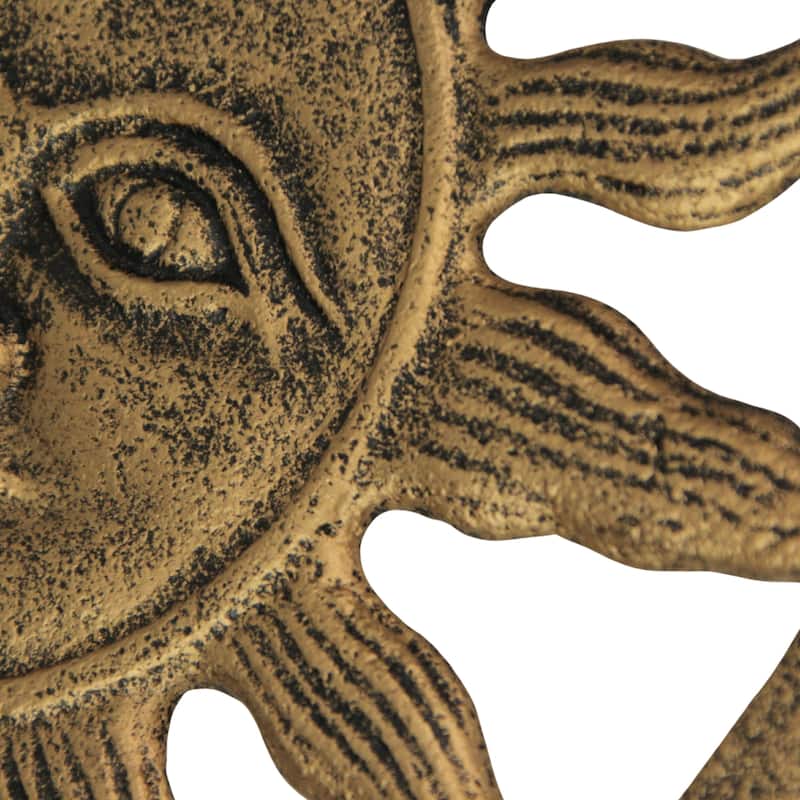 Cast Iron Sun Face Trivet Distressed Gold Finish, Heat-Resistant - 7.75 X 7.75 X 0.75 inches