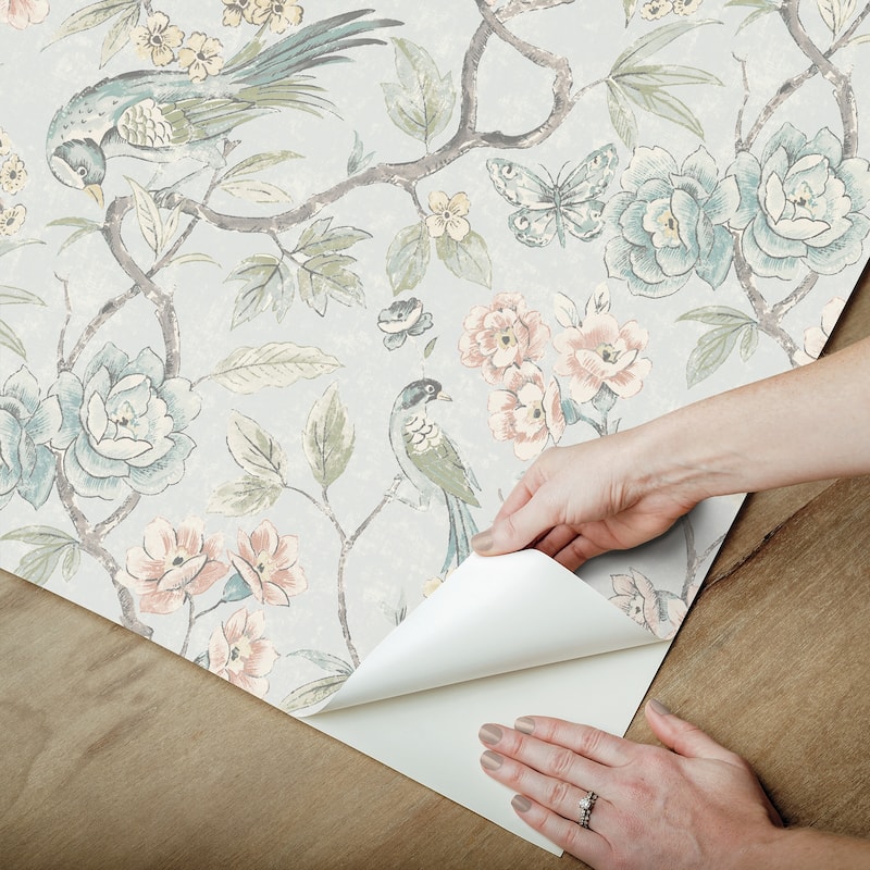 NuWallpaper Waverly Aviary Garden Aqua Peel and Stick Wallpaper - N/A