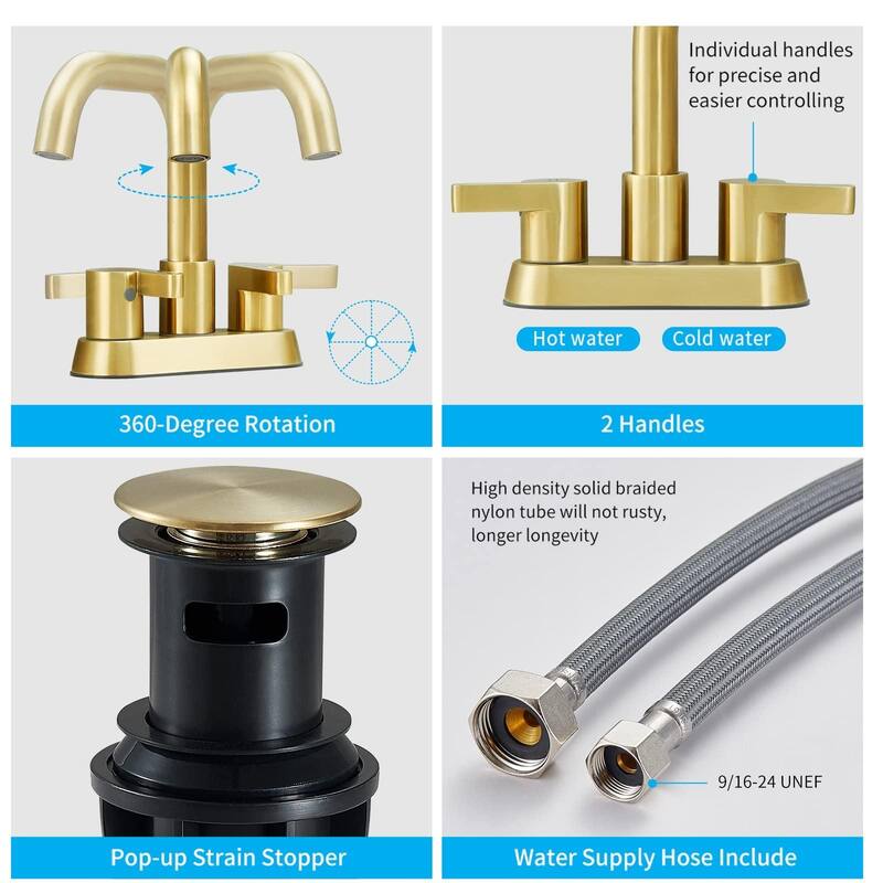 Modern 2 Handle 360° Swivel Bathroom Sink Faucet with Pop Up Drain and Water Supply Line, Anti Fingerprint, Anti Rust