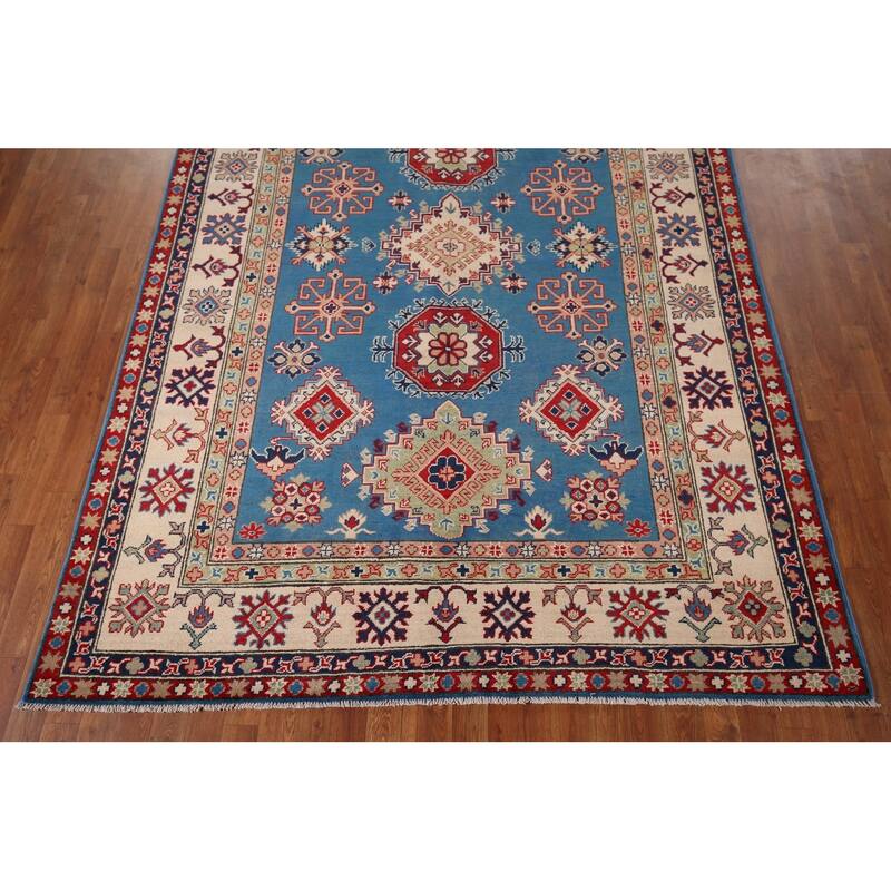 Blue Oriental Kazak Rug Hand-Knotted Wool Carpet - 6'7" x 10'0"