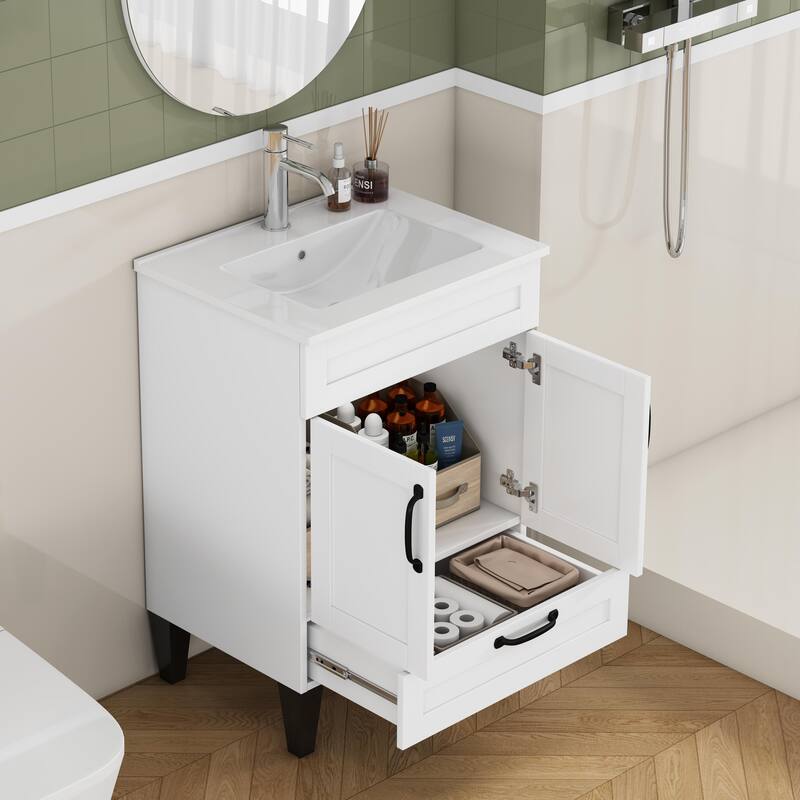 24" Wall Mounted Floating Cabinet /Side Cabinet Combo, Rectangular Vanity, Small Bathroom Sink With Single Faucet Hole