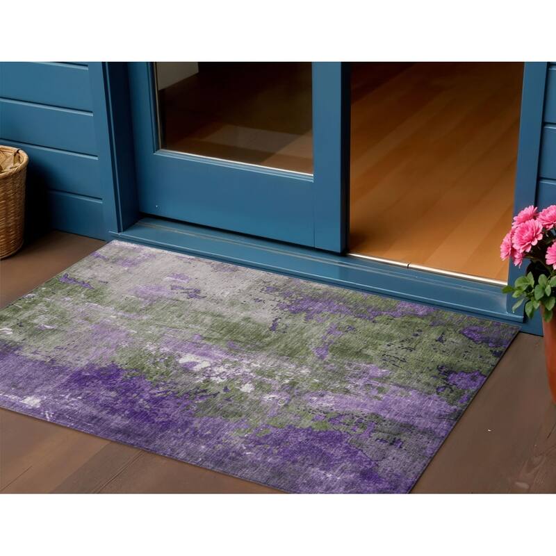 HomeRoots Abstract Transitional Rectangle Outdoor Rug - 3' x 5'