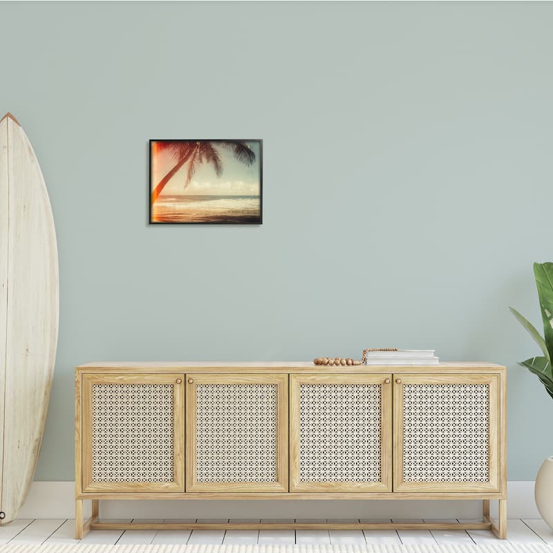 Stupell Vintage Sun Bleached Ocean Scene Hanging Palm Tree Framed Wall Art