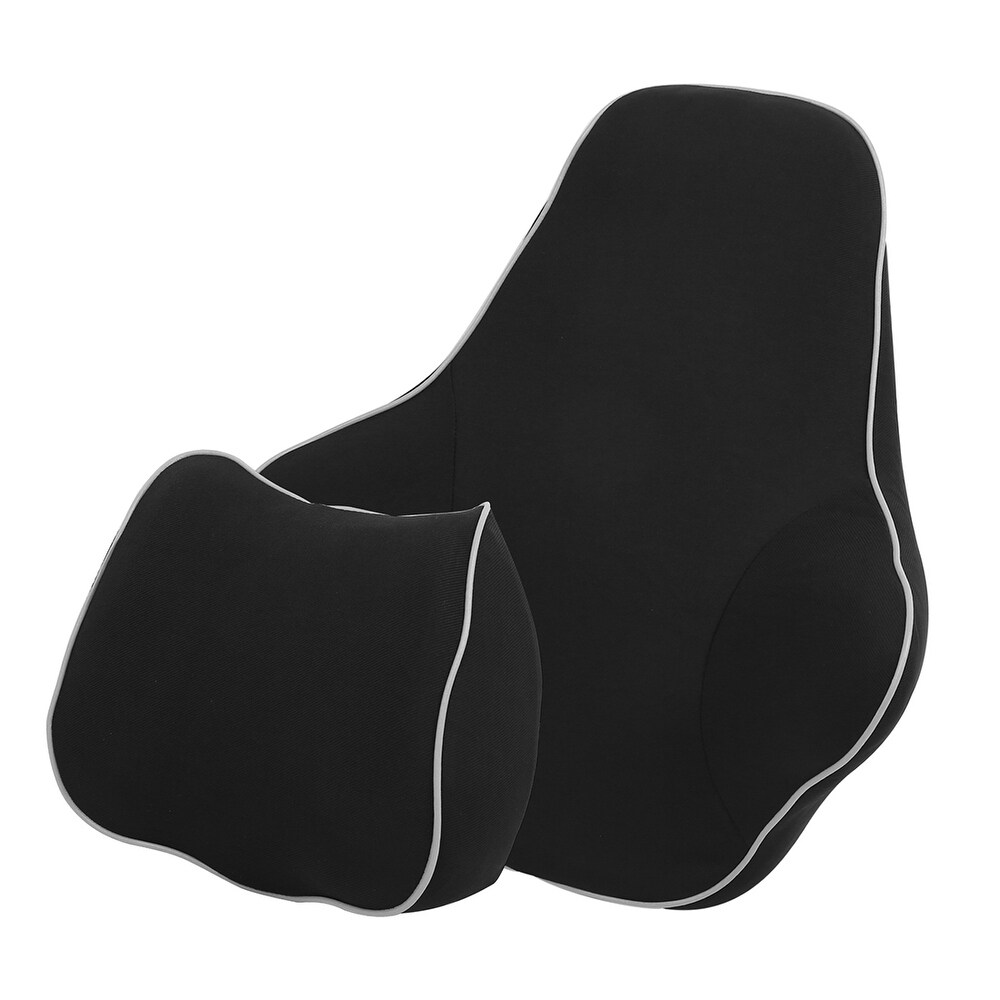 Car Seat Lumbar Support Cushion And Headrest Neck Pillow Set Memory Foam – Black (Black)