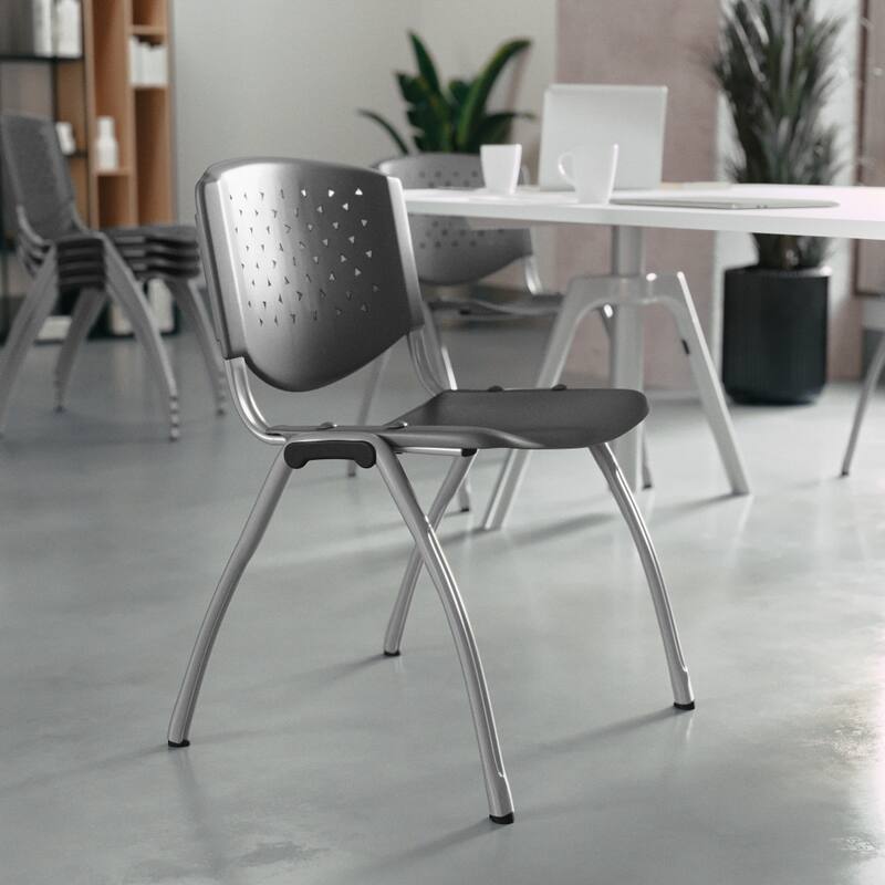 880 lb. Capacity Plastic Stack Chair with Powder Coated Frame - Gray