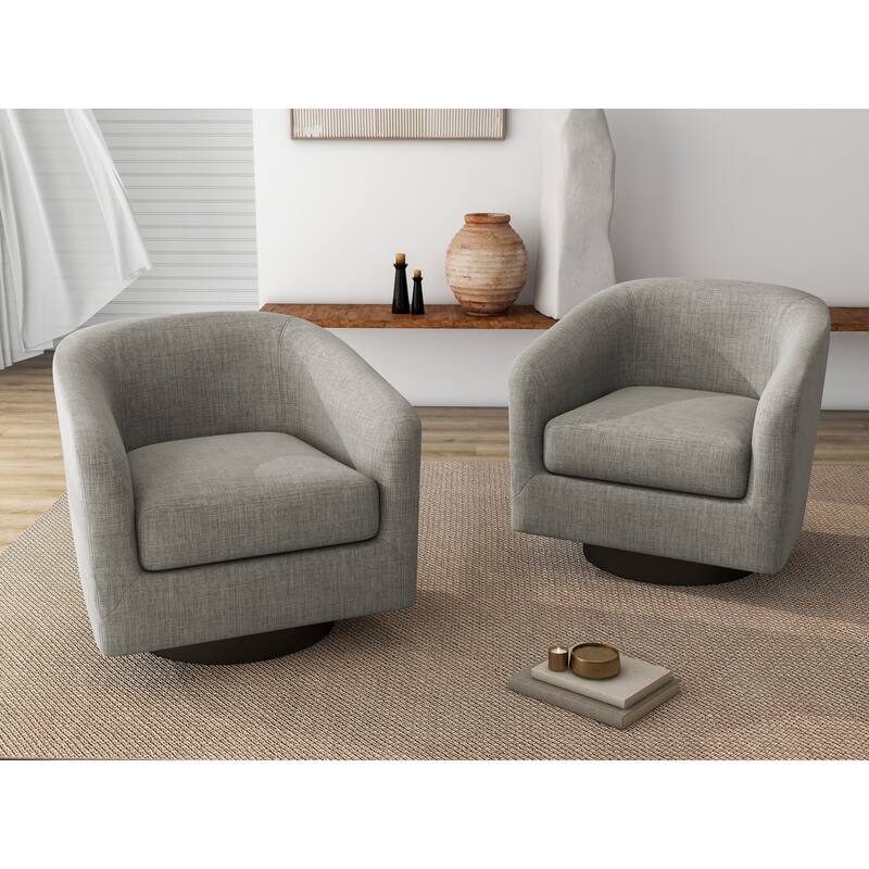 2 Set Round Barrel Chair 360-Degree Swivel Accent Chairs - 28.26" x 25.32"x 26.55" - Khaki(Linen)