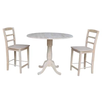 42" Round Top Counter Height Table with Two Madrid Stools - Unfinished