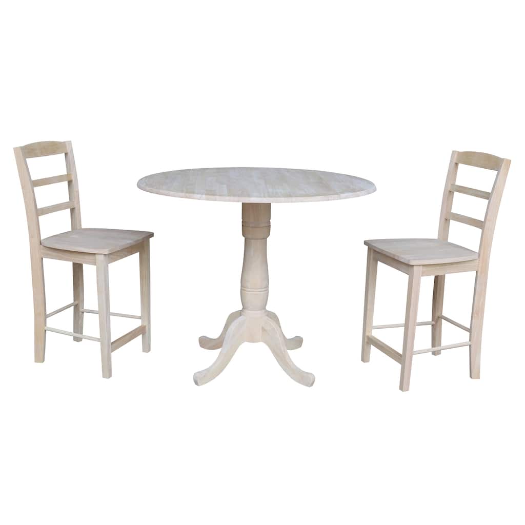 42" Round Top Counter Height Table with Two Madrid Stools - Unfinished