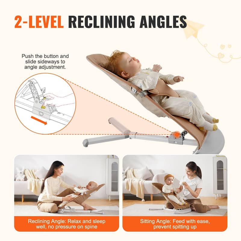 Camel Metal 2-Position Baby Bouncer with Foldable Design - 25.6” L x 16.1” W x 23.6” H
