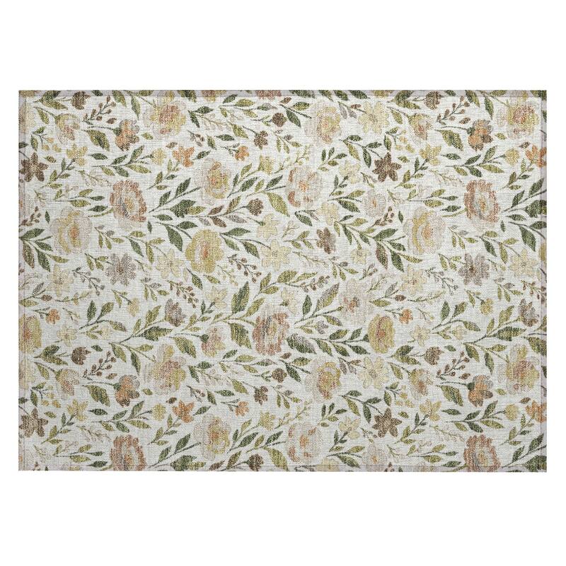 Machine Washable Indoor/ Outdoor Floral Garden Chantille Rug