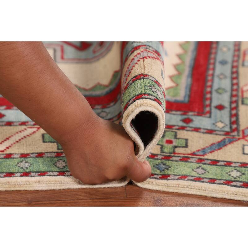 Ivory Kazak Accent Rug Handmade Wool Carpet - 3'4" x 5'0"