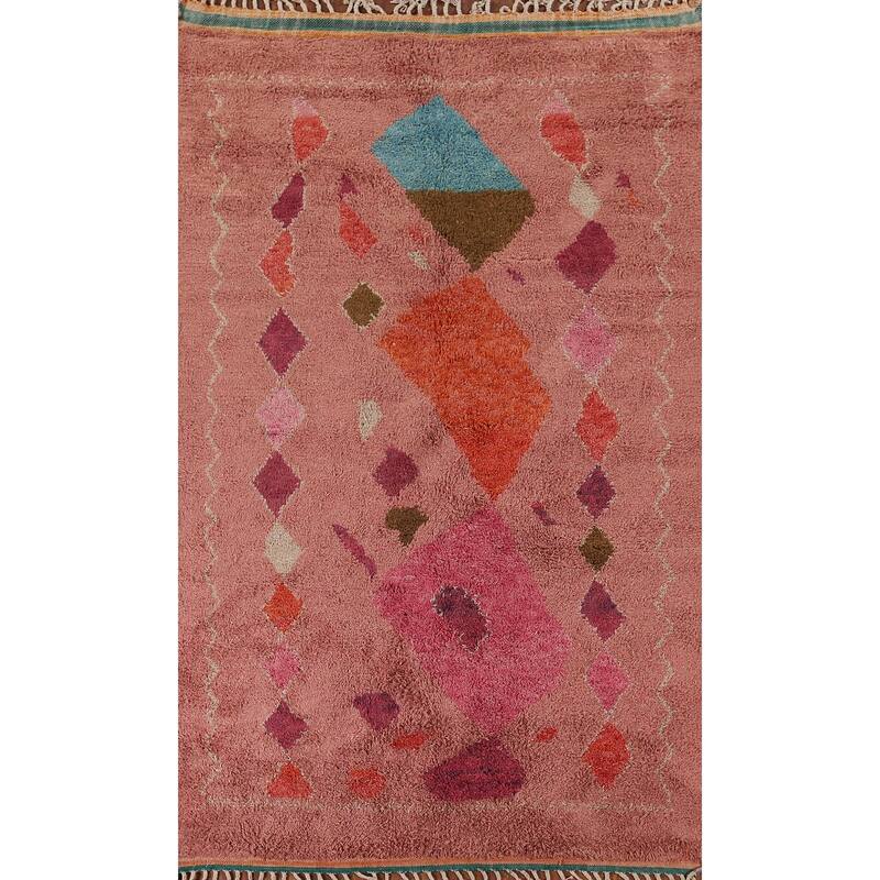 Pink Plush Moroccan Oriental Area Rug Handmade Wool Carpet - 5'11" x 10'0"