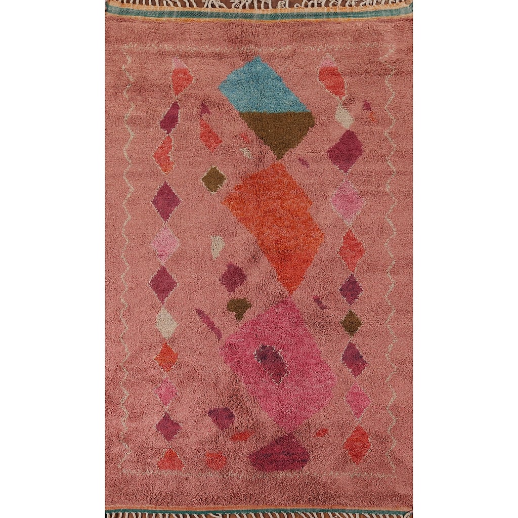 Pink Plush Moroccan Oriental Area Rug Handmade Wool Carpet - 5'11" x 10'0"