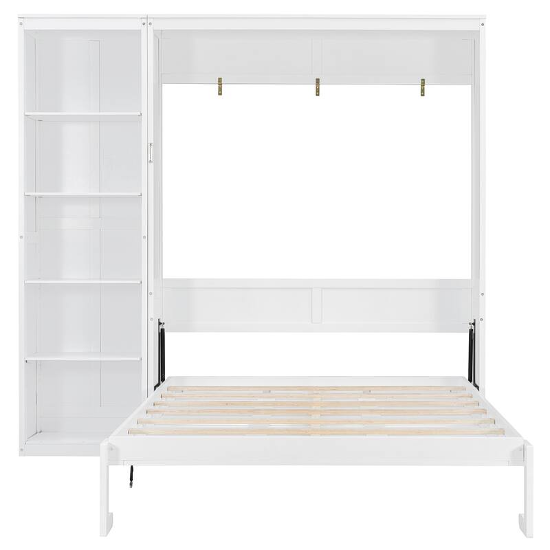 Queen Size Murphy Bed Wood Wall Bed Folding Bed with Storage Shelves