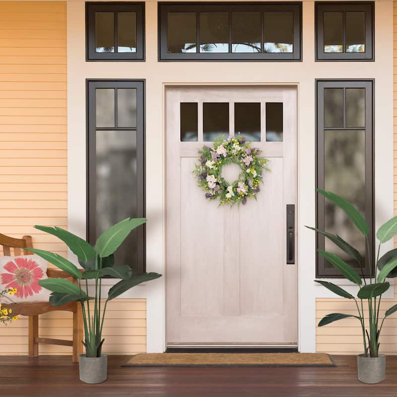 Puleo International 30" Artificial Hydrangea Floral Spring Door Wreath, Green/Purple