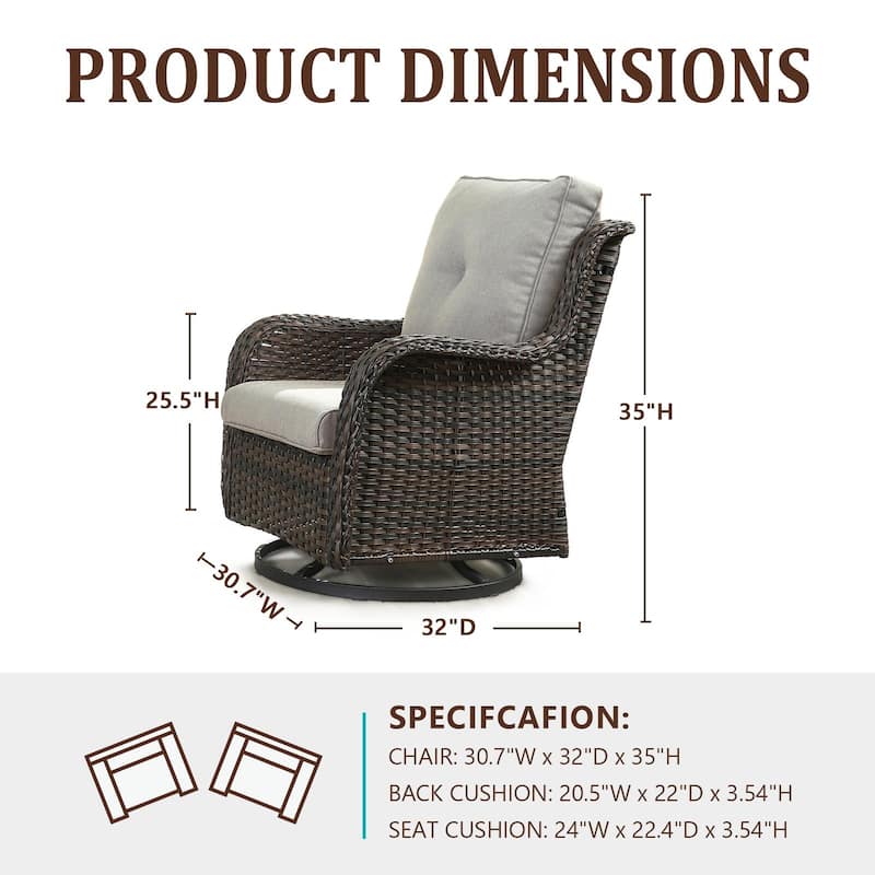 Outdoor Swivel Rocker Wicker Patio Chairs Set of 3