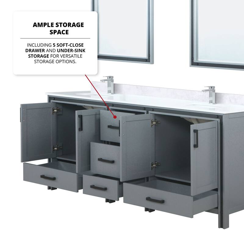 Ziva 80 in W x 22 in D White Double Bath Vanity, White Quartz Top, Faucet Set and 30 in Mirrors