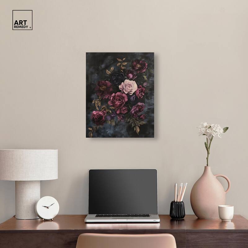 Vintage Dark Roses Canvas by Art Remedy, Gallery Wrapped