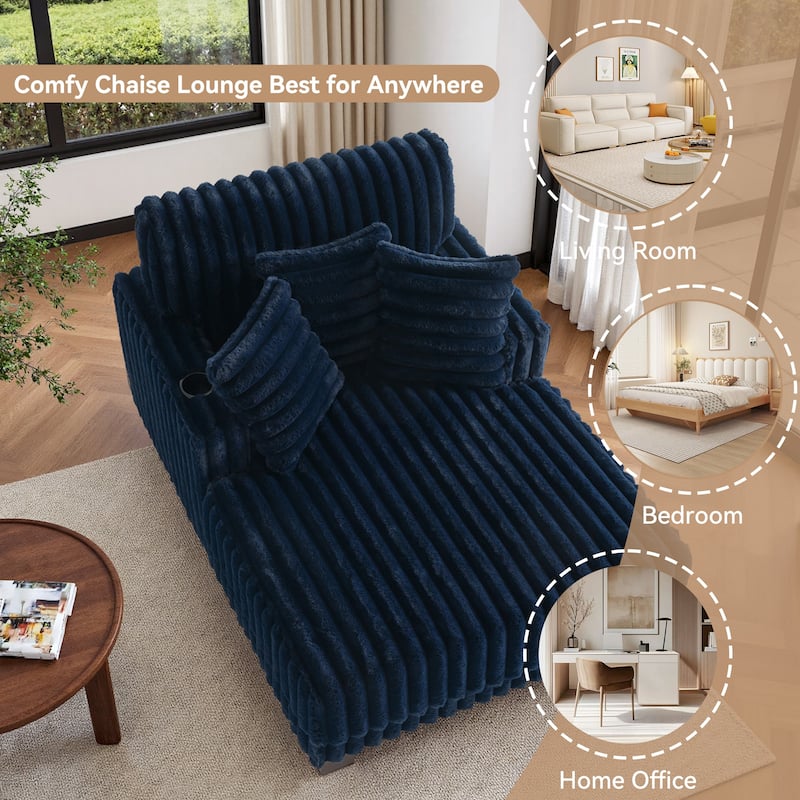 Modern Upgraded Plush Fabric Sofa Chaise Lounge with Pillows