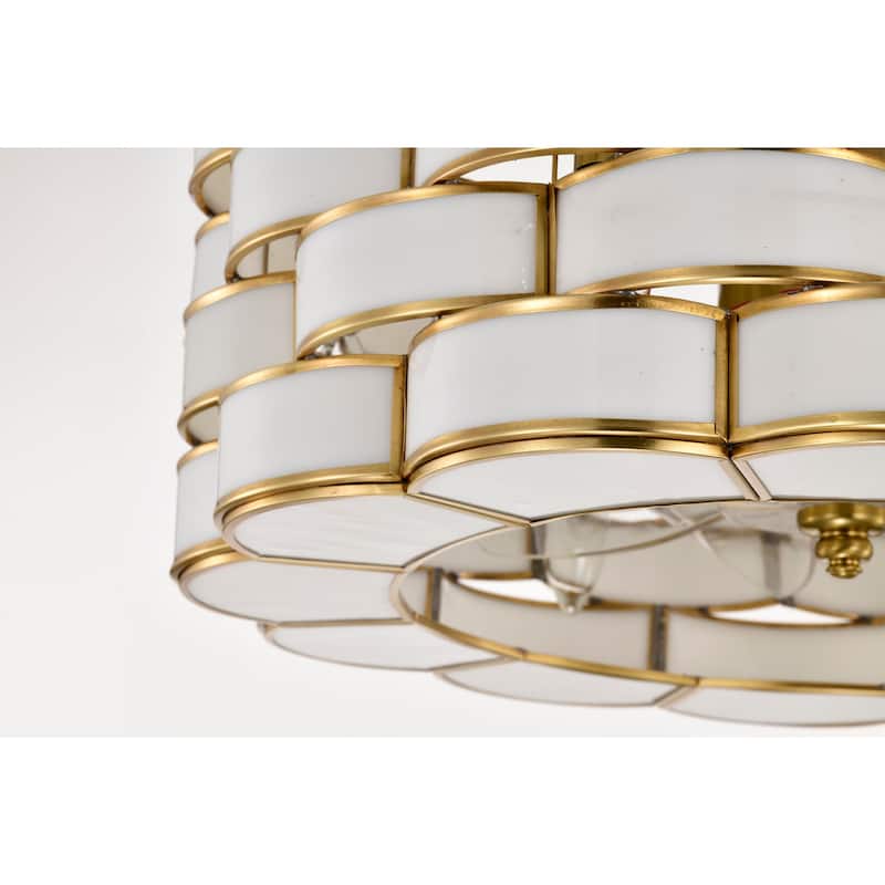 Pagamette Brass 6-Light Fandelier Lighted Ceiling Fan with Opaque Glass Weave Shade with Brass Trim Remote Control