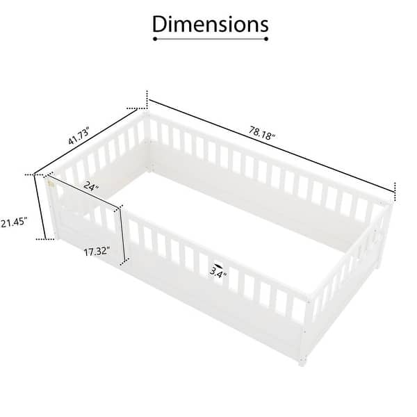 Twin Size Floor Bed with Super High Security Barrier and Door,No Support Slat