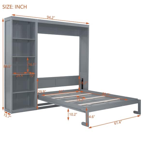 Queen Murphy Bed Wall Bed with Shelves, Space-Saving Foldable Platform ...