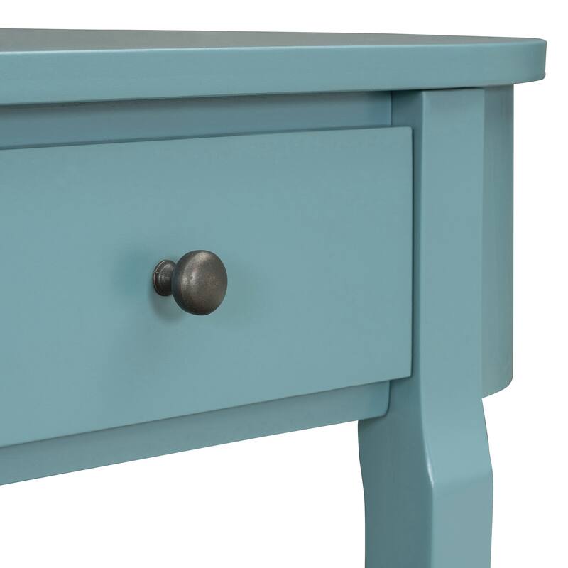 Curved Console Table with 2 Storage Drawers and Metal Handles, Wooden Hallway Tables Entryway Table wOpen Storage Shelf