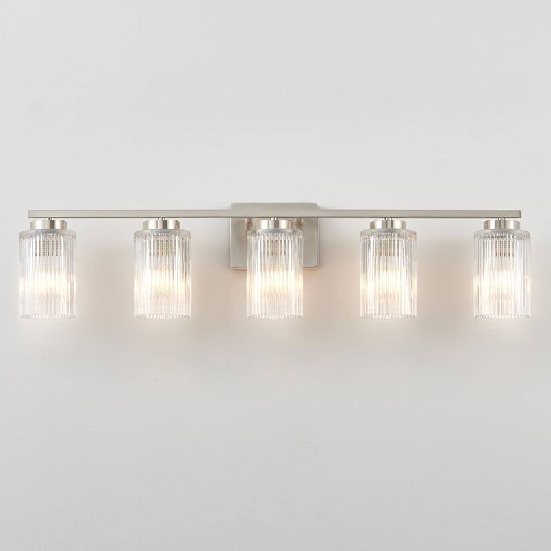 KAWOTI Modern Vanity Light with Cylinder Ribbed Glass Shade