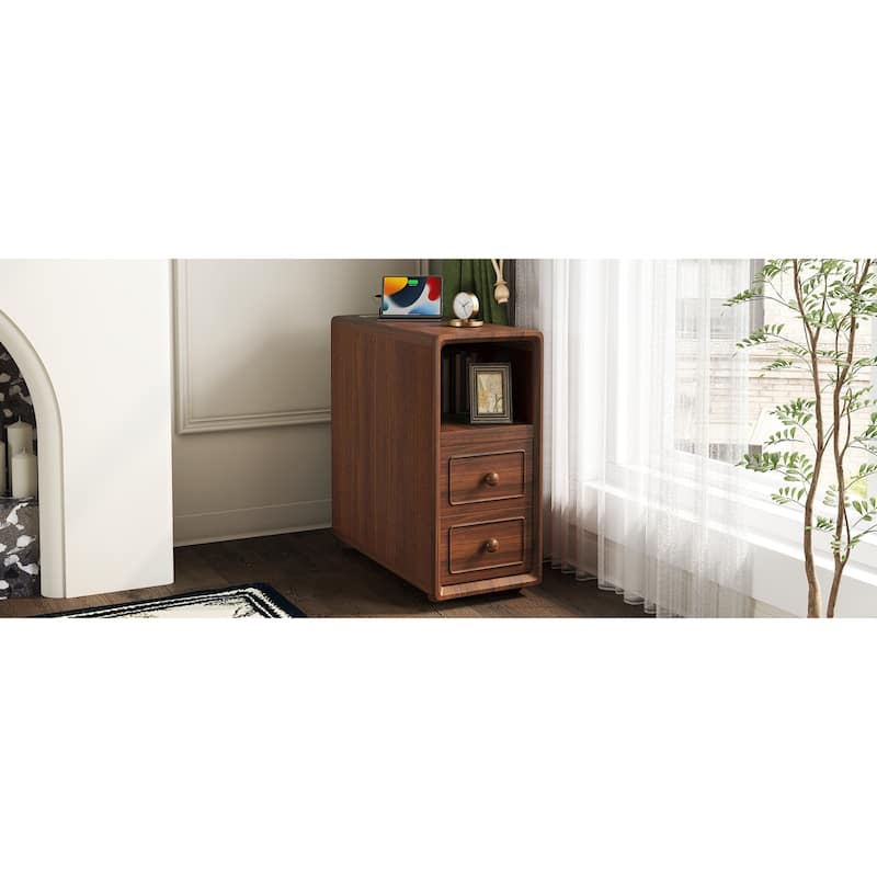 Roomfitters 47" Tall End Table, Corner Shelf Nightstand with Wooden Legs for Bedroom, Walnut