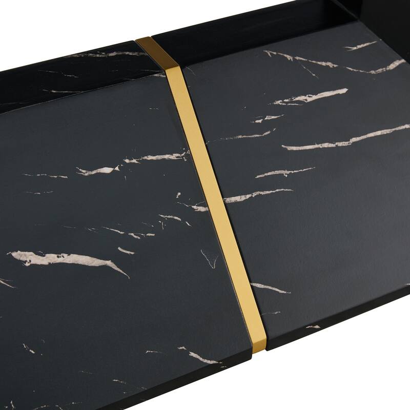 Roomfitters Modern Dining Table with Black Marble Look MDF Top for Elegant Dining or Entertaining Guests, Black