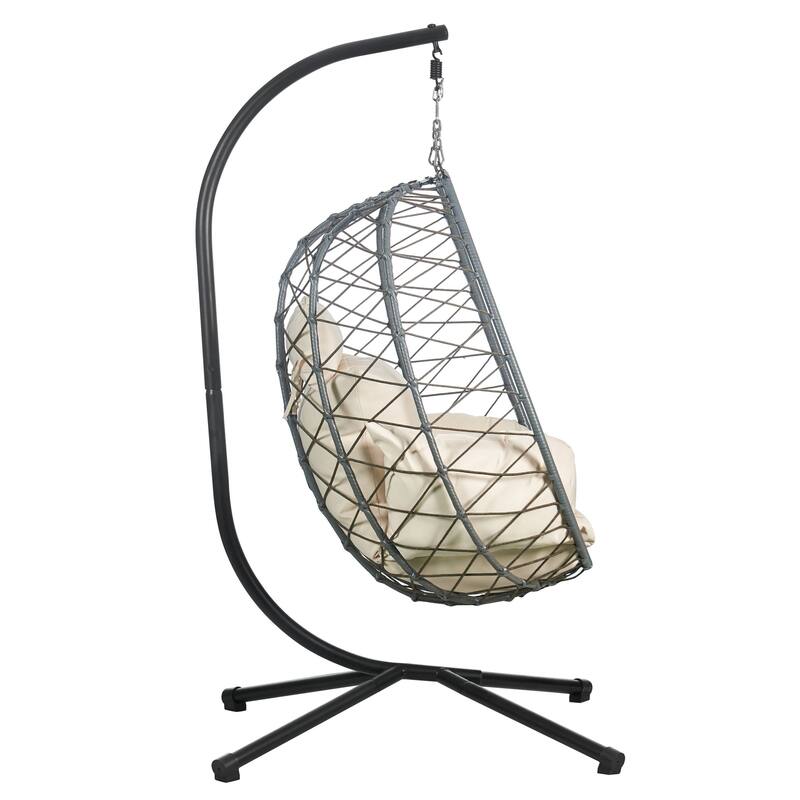 LeisureMod Summit Foldable Hanging Egg Swing Chair with Removable Cushion for Porch, Patio, Backyard, Garden, Lounge