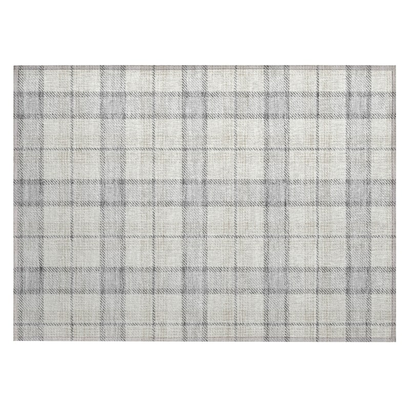 Machine Washable Indoor/ Outdoor Casual Plaid Chantille Rug