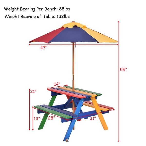 4 Seat Kids Picnic Table w/Umbrella Garden Yard Folding Children Bench