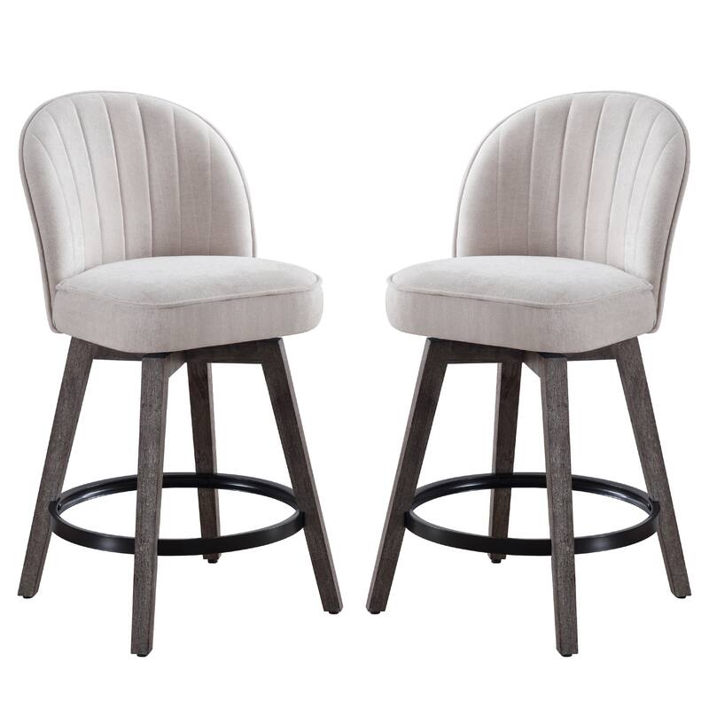 HOMYKA Swivel Bar Stool with Wood Legs Set of 2 - N/A