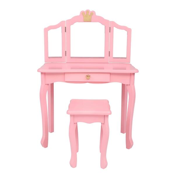 Kids Vanity Table And Stool Set Table Three Sided Folding Mirror Kids Vanity Overstock 32546717 Pink Contents modern makeup vanity tables with lights mirrors decor white makeup vanity table with comfy chair usd