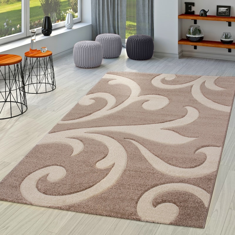 Modern Area Rug Floral Pattern with Contour Cut - 3'11" x 5'7" - Brown