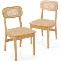 Image showcasing VEIKOUS Two-piece Bamboo Dining Chair Set with Rattan Backrest - Bed ...
