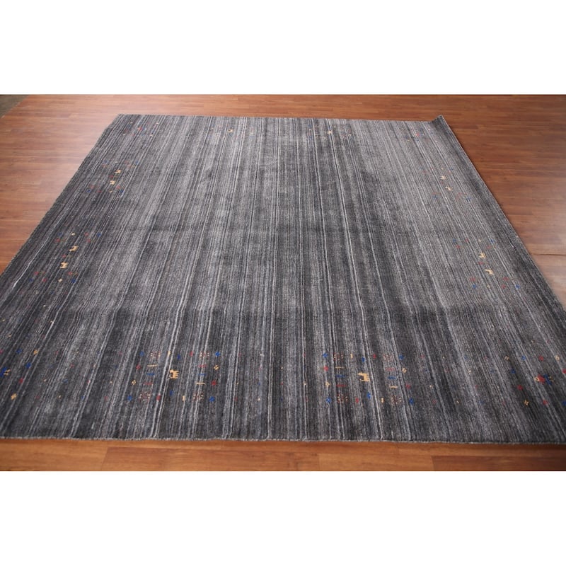 Striped Gabbeh Oriental Square Area Rug Hand-Knotted Wool Carpet - 8'1" x 7'10"