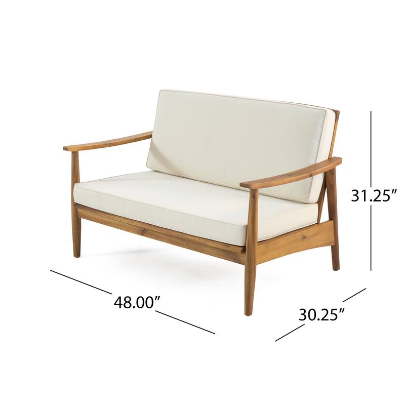 Roomfitters 2 Pcs Outdoor Patio Set with Loveseat and Coffee Table, Acacia Wood Frame and Cushions