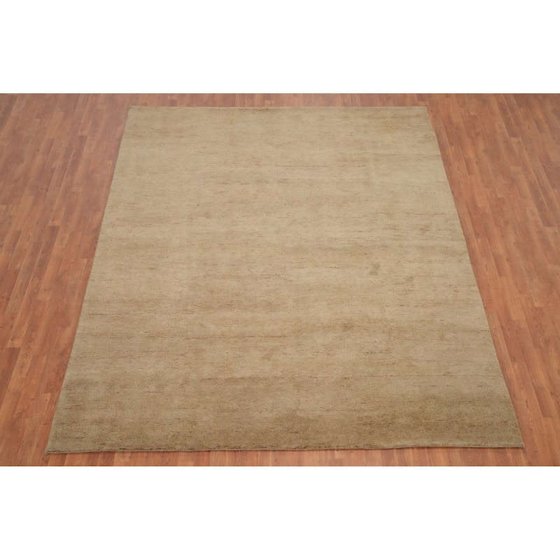 Hand Knotted Oriental 100% Wool Carpet Modern Solid Brown Gabbeh Area Rug - 9' 11'' X 8' 5''