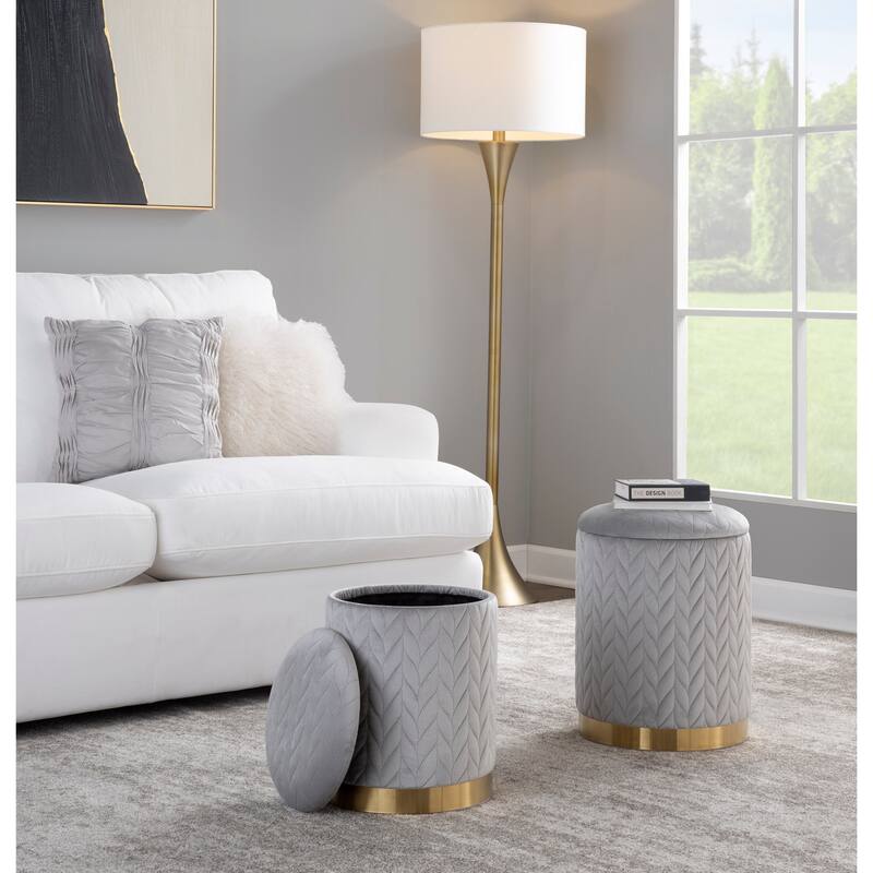 Silver Orchid Corday Quilted Velvet Nesting Ottoman Set